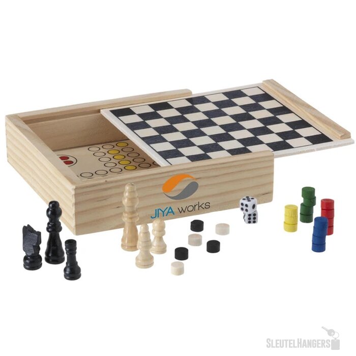 Houten spellenkist met 5 spellen Zwart/Bruin