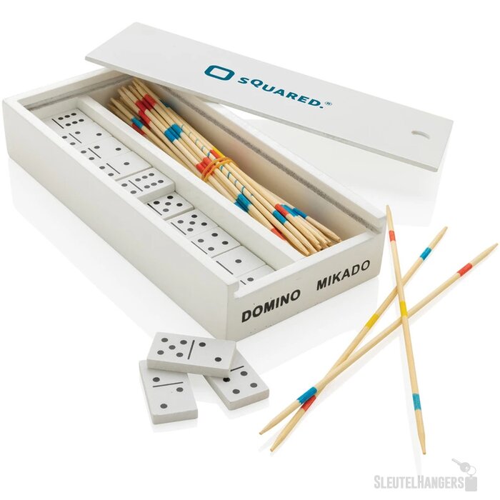 Houten doos met mikado/domino Wit